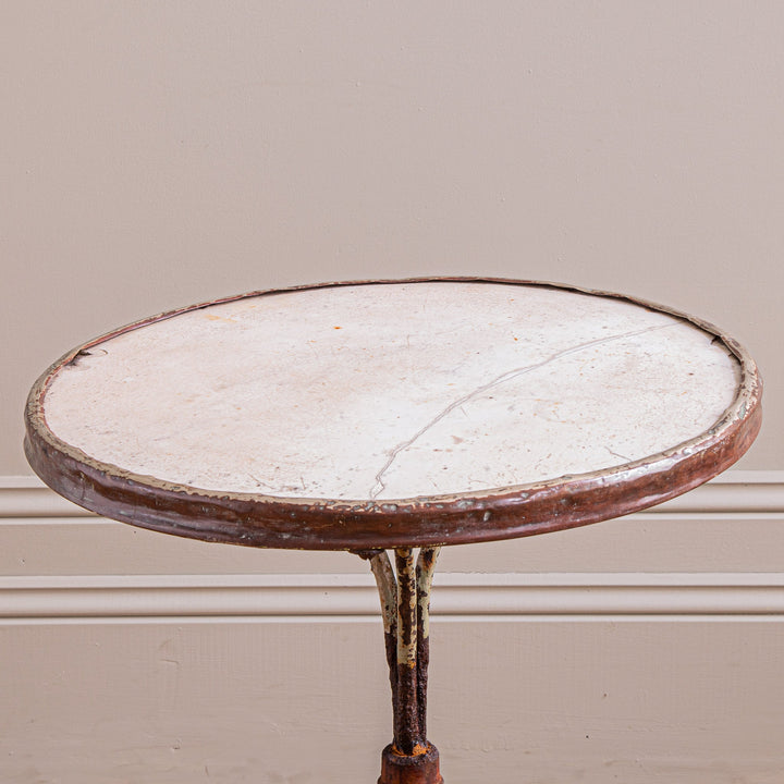 Round French Cast Iron Bistro Table With Marble & Brass Trim Circa 1900 - La Maison London