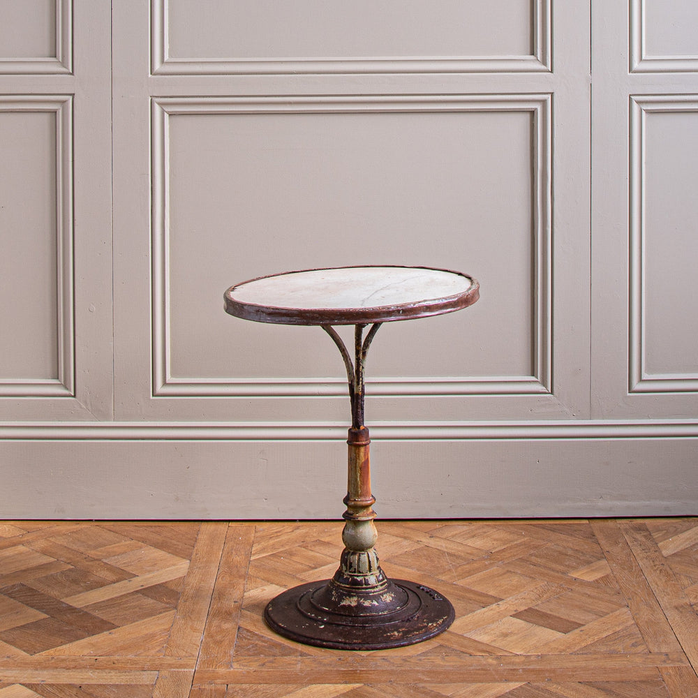 Round French Cast Iron Bistro Table With Marble & Brass Trim Circa 1900