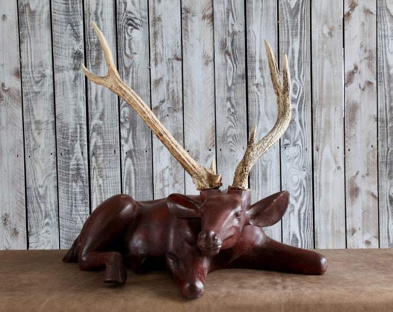 Wooden Deer Sculpture - La Maison London