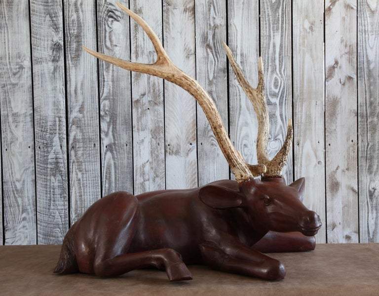 Wooden Deer Sculpture - La Maison London